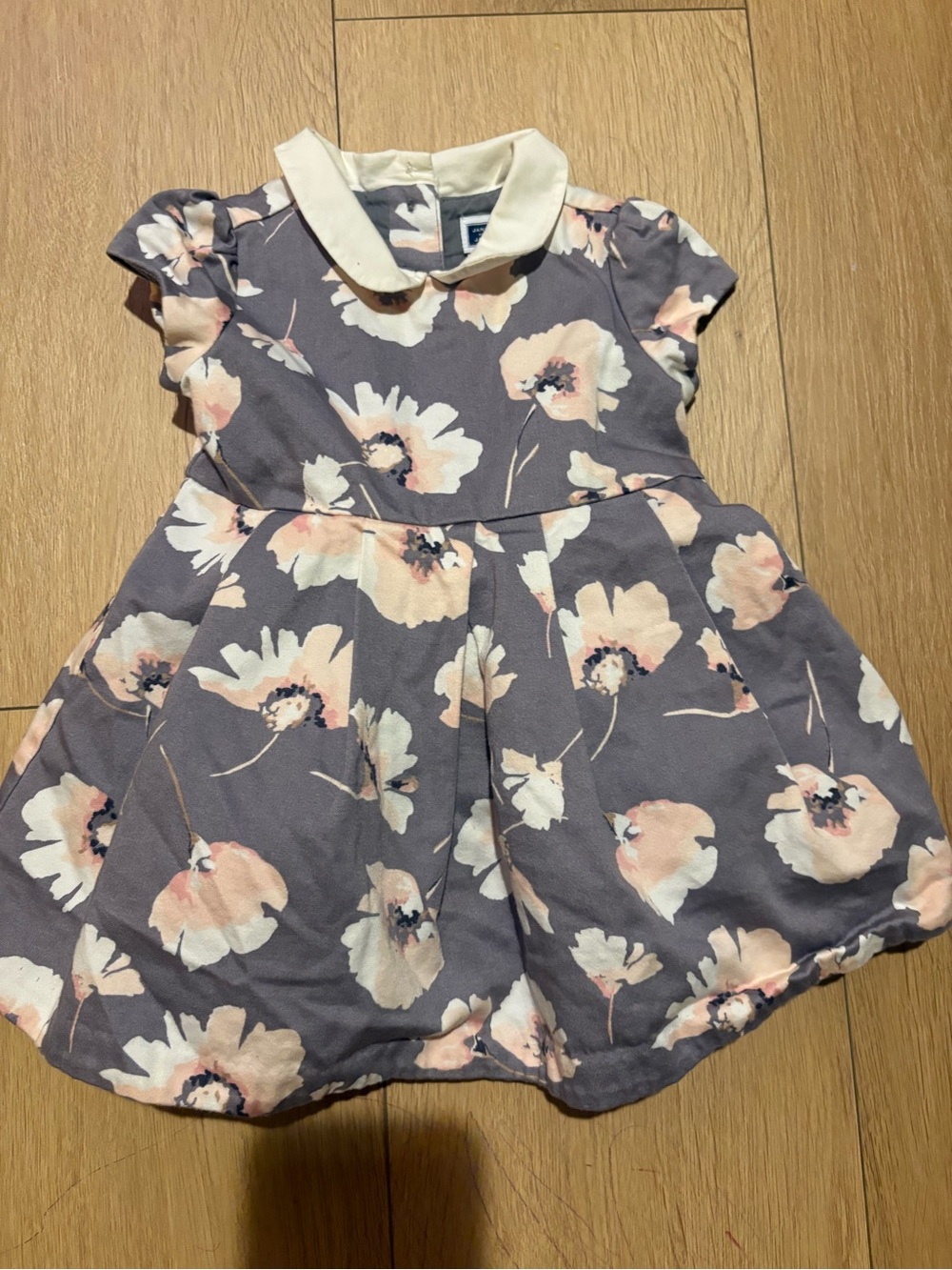 Janie & Jack Girls Floral Collar Dress in Gray and Pink - Kids Dress